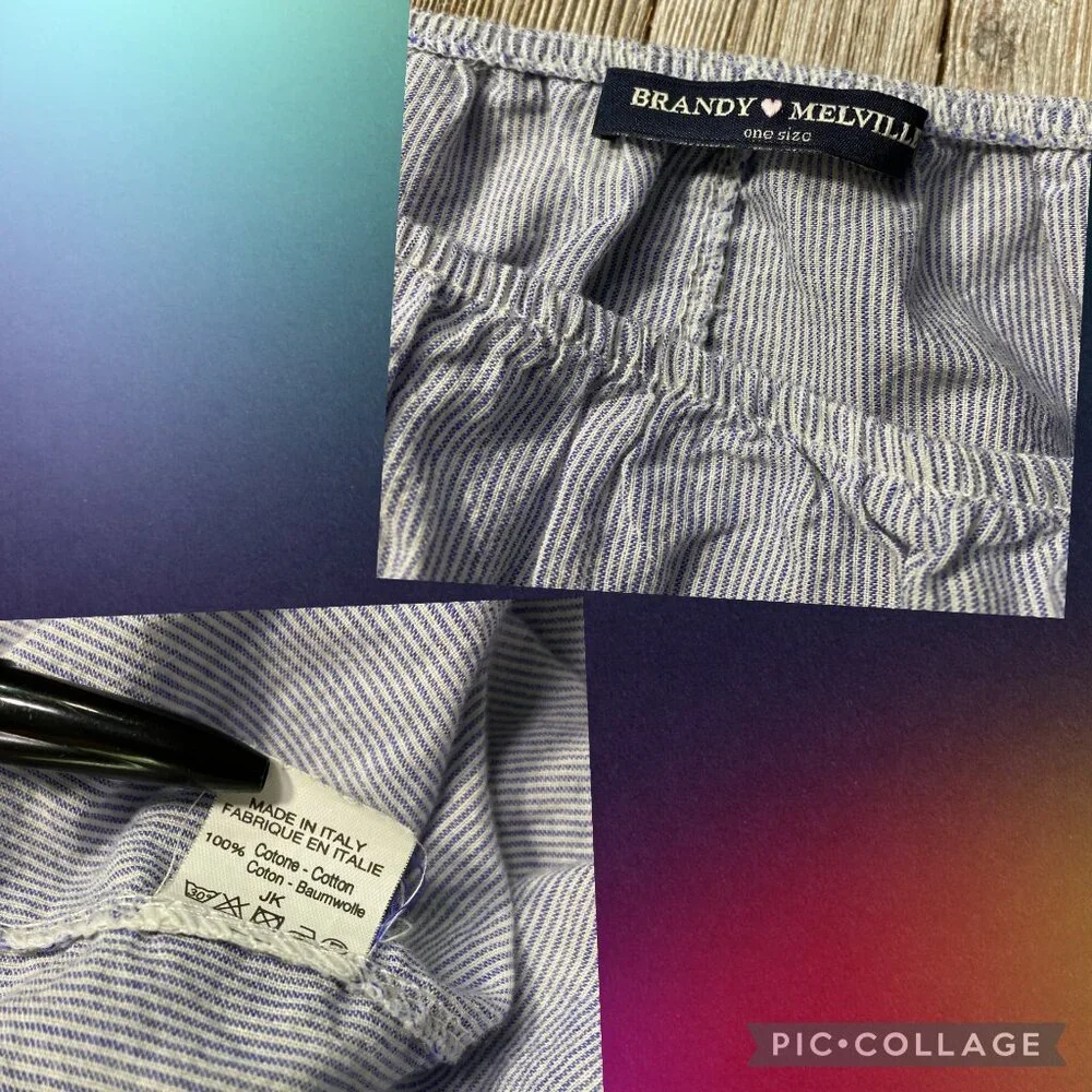 Brandy Melville Off The Shoulder Crop Top One Size Blue White Striped Beach Boho - Picture 15 of 16